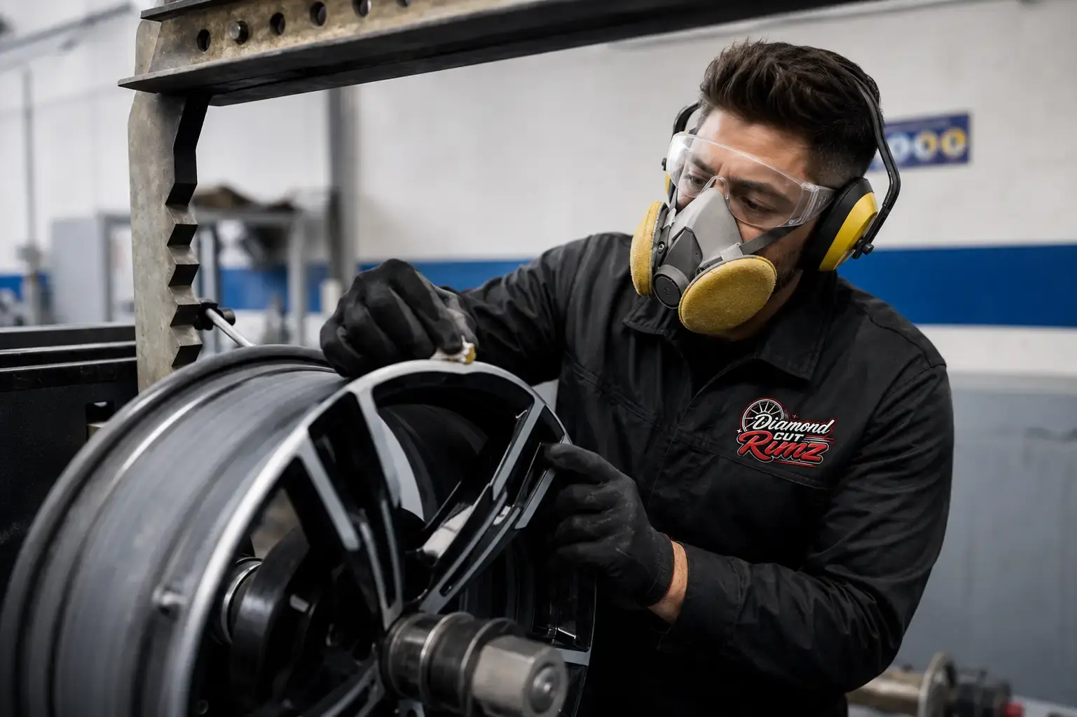 Technician rebuilding a kerb damaged rim edge at the Larkhall workshop
