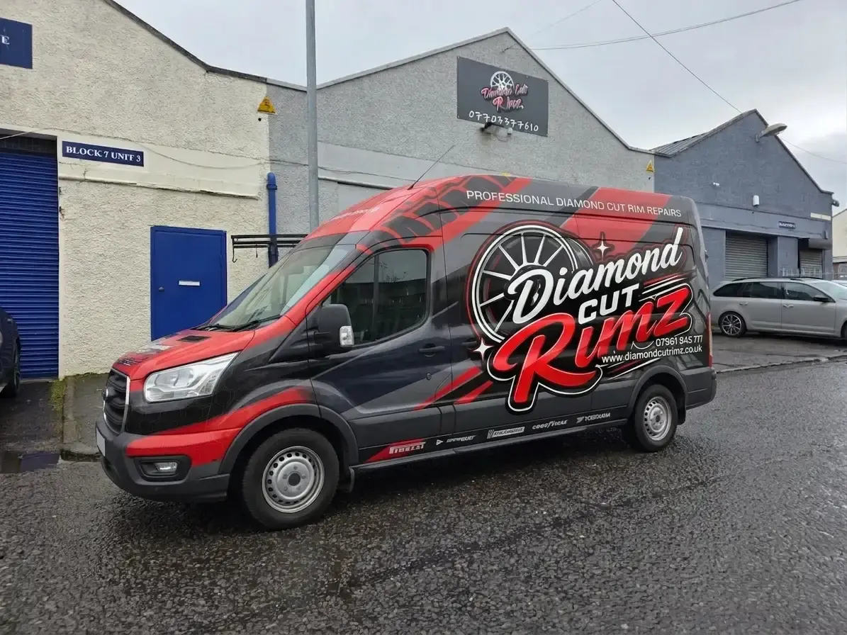 The Diamond Cut Rimz collection van outside the workshop at Block 7, Larkhall Industrial Estate